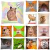 Funny Hamster Meme Pillow Cover Home Decor Polyester Cushion Cover for Sofa Car Cute Pillow Case Cojines Decorativos Para Sofá