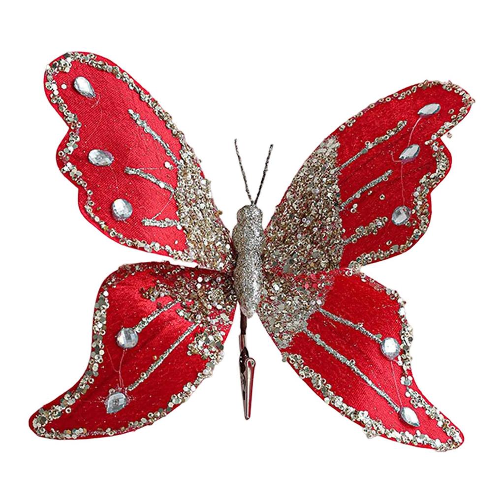 Butterfly Clip Christmas Ornament Glitter Decorative Collectible Artificial Butterfly for New Year Wedding Birthday Office