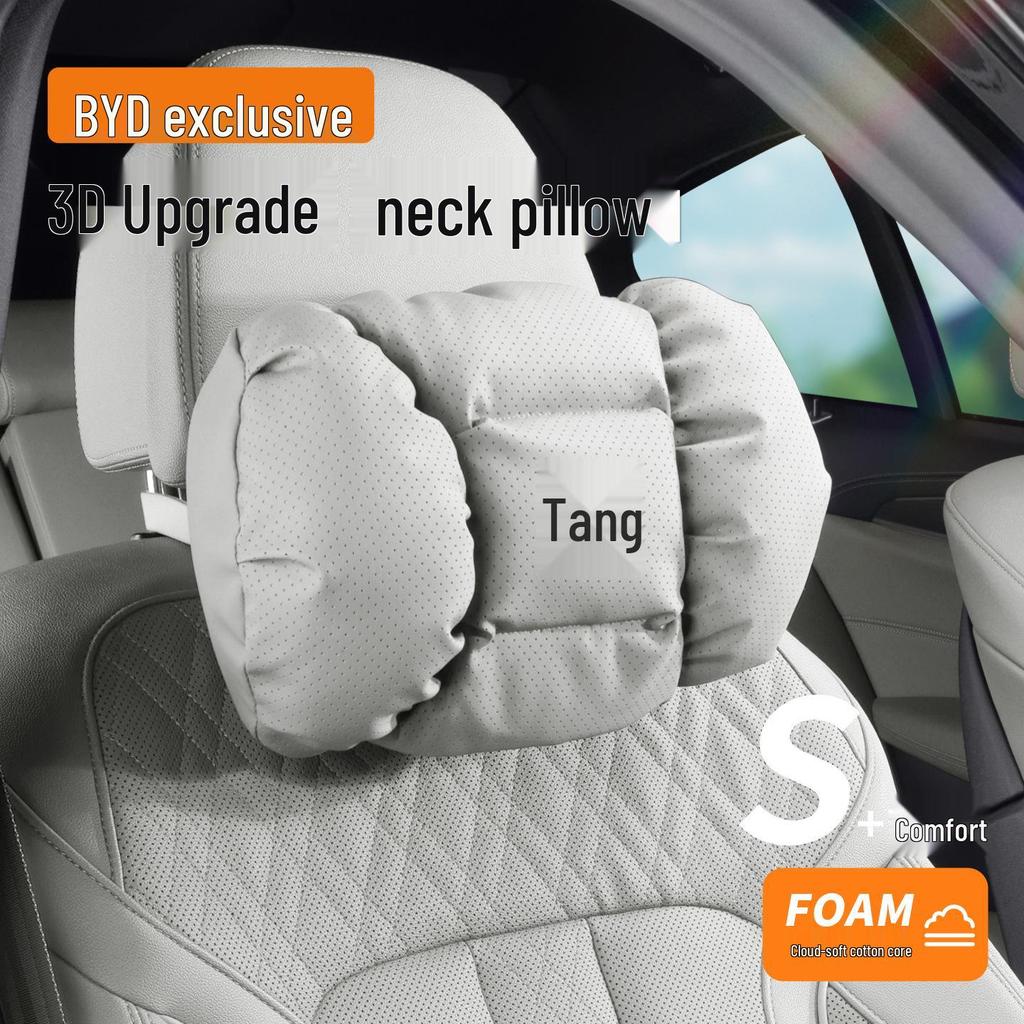 Compatible with 25 BYD Tang DMI Intelligent Driving Edition models: white headrest, lumbar, neck support, and seat pillows.