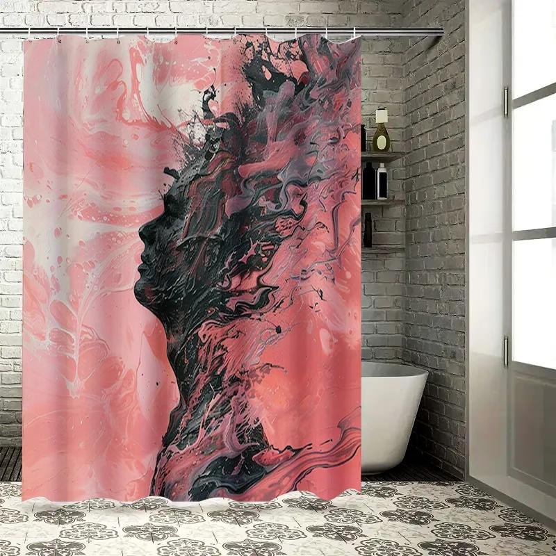 

Современная шторка для душа с абстрактным розово-черным вихревым дизайном, полиэстеровая ткань для водонепроницаемой защиты W90xH180cm