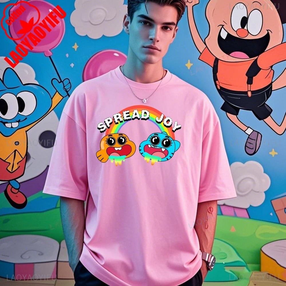 The Amazing World of Gumball Gumball and Darwin Summer Unisex Loose Harajuku Breathable Camisetas High Quality Loose T Shirt