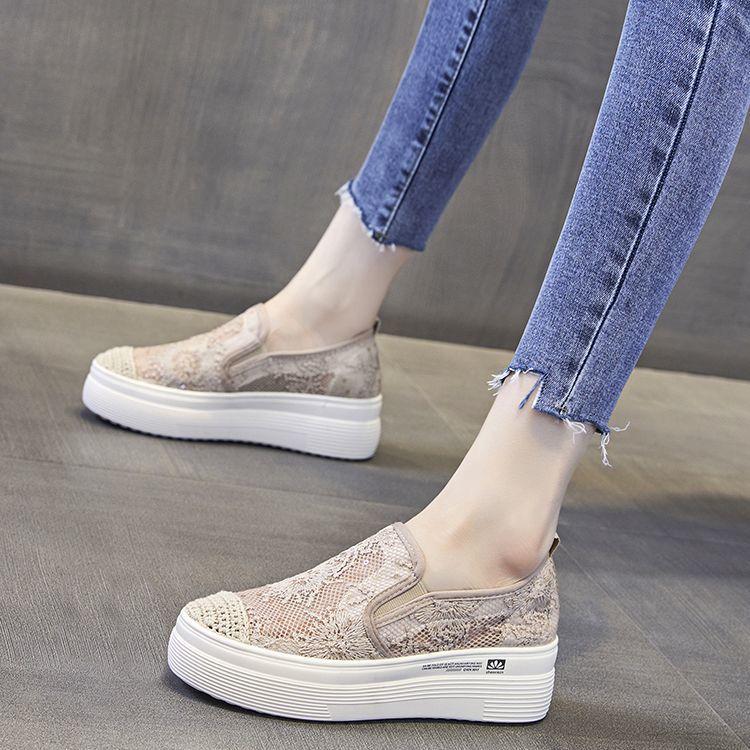 2025 summer new lace one-pedal fisherman shoes women's shoes platform breathable loafers shallow mouth round head sandals