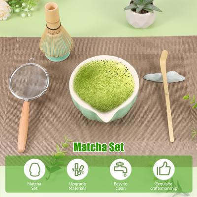 Keramická japonská miska na matcha Sada metliček pro domácnost Cestování Snadno se čistí Nerezová naběračka na matcha Sada držáků na metličky pro milovníky čaje