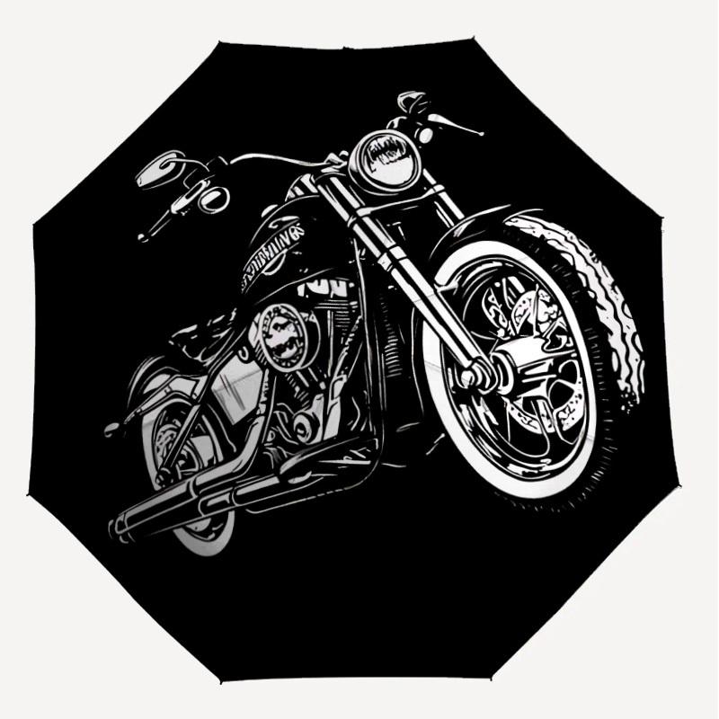1PC Motorcycle Illustration Umbrella-9-Rib Reinforced, Automatic Open, Lightweight & Durable, Cute Fashion Accessory for Outdoor-P0783