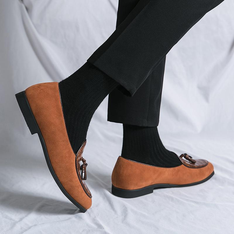 Fashion Hot Selling Plus Size 38-48 Splicing Suede Tassel Loafers Men's Fashion Slip-on Shoes Ink Green Party Shoes Comfy Business Shoes