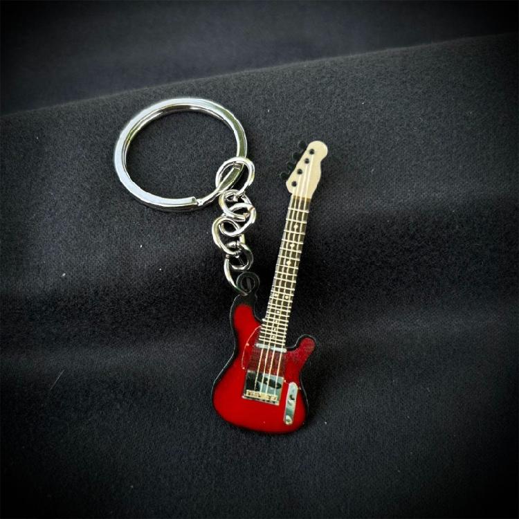 Metallfarbe Edelstahl Gitarre Auto Schlüsselanhänger Anhänger Klein Frisch Runde Schnalle