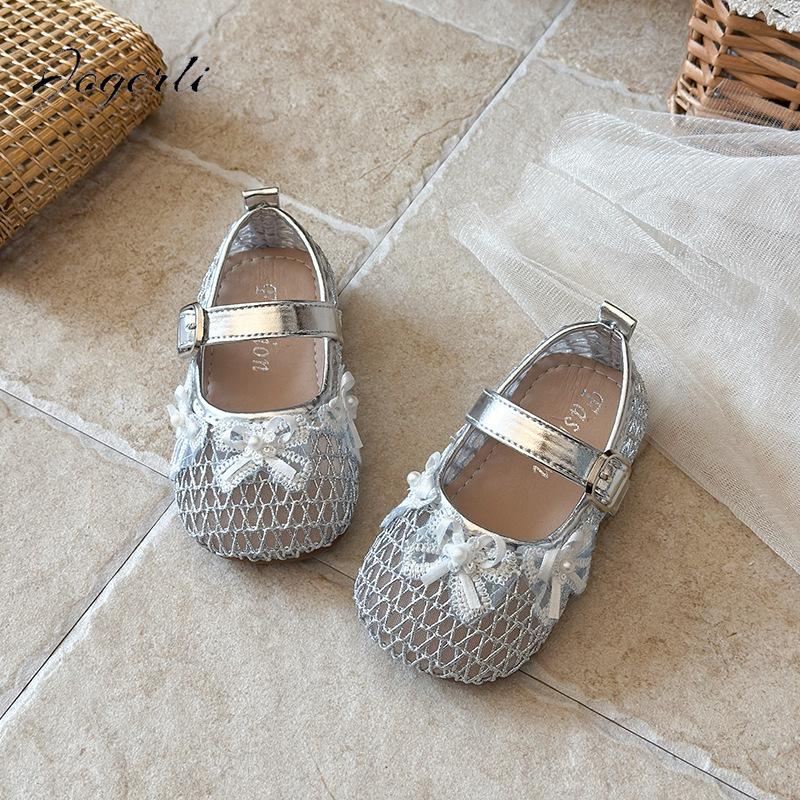Children's Princess Shoes Soft Sole Spring Summer New Breathable Mesh Children's PU Leather Shoes Fashion Baby Sandals