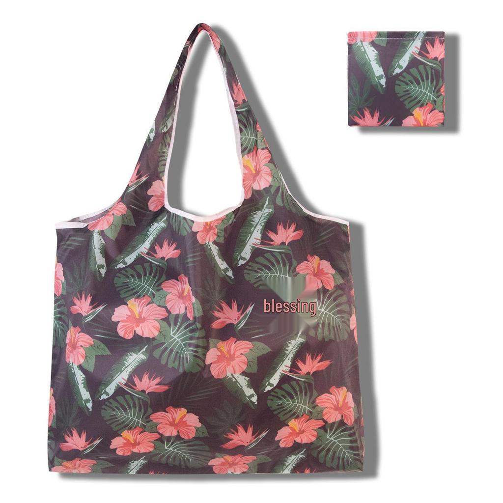 Large Floral Pattern Foldable Tote Bag - Portable, Sturdy, Eco-Friendly, Wear-Resistant for Grocery Shopping
