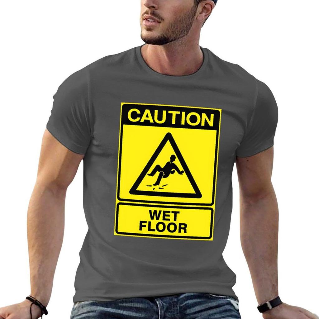 Caution Wet Floor Sign Tshirt Big Size Short Sleeve Casual Top