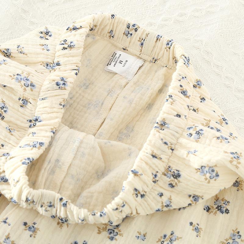 Women's Floral Double-Layer Cotton Gauze Pajama Set - Long Sleeve, Spring/Autumn