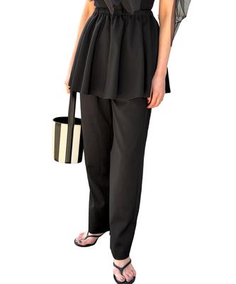 Peplum Top X Straight Pants for Pleated Versatile Mix and Match M Black [Kobe Lettuce][SAYAKA Collaboration] 2-Piece Set Multi-way Women,