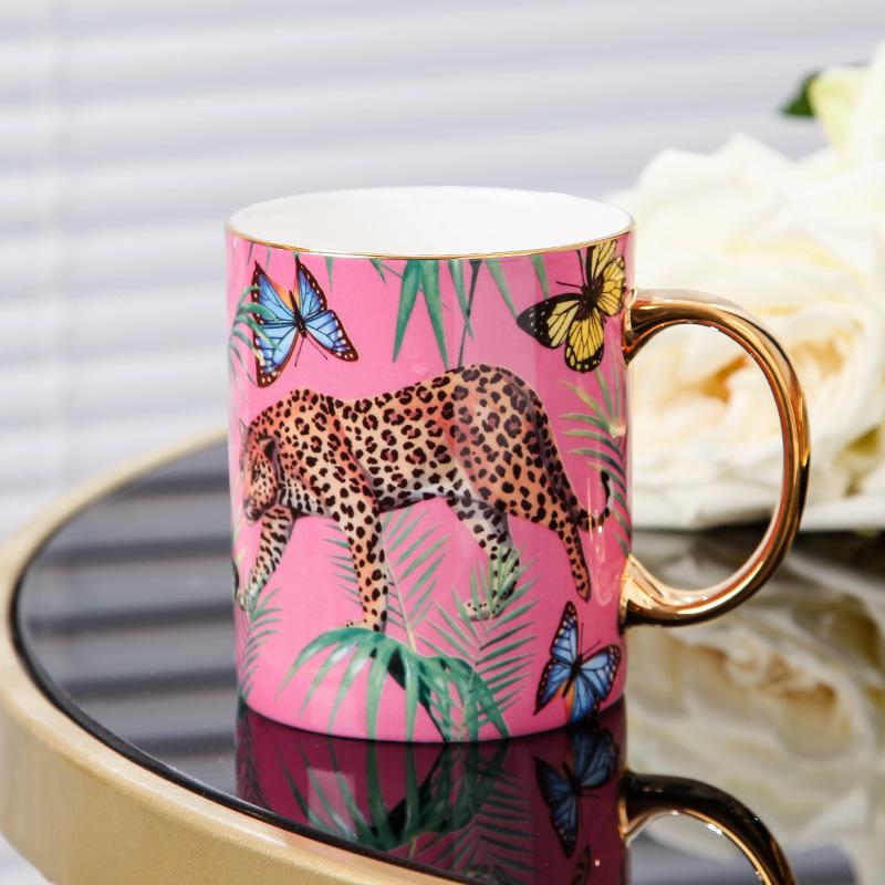 Jungle Cheetah Luxury European Bone China Mug Set - Large Capacity, Exquisite Design
