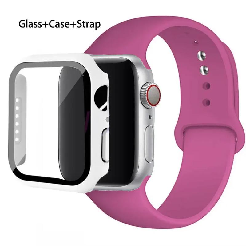 Szkło + etui + pasek do zegarka Apple Watch 44 mm 45 mm 42 mm 41 mm 40 mm 38 mm Silikonowy pasek do zegarka Bransoleta iWatch seria 8 9 7 6 5 4 3 SE