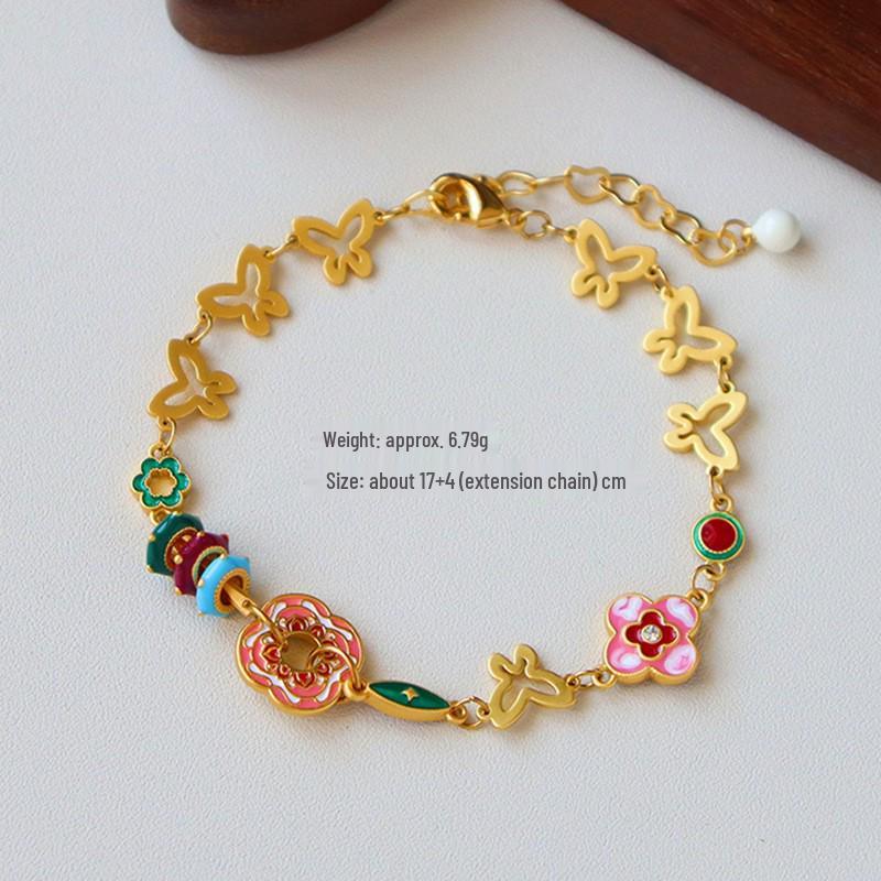 Retro Exquisite Butterfly Bracelet: Colorful Drip Oil Design, Light Luxury, High-End Fashion, Versatile Niche Temperament Jewelry.