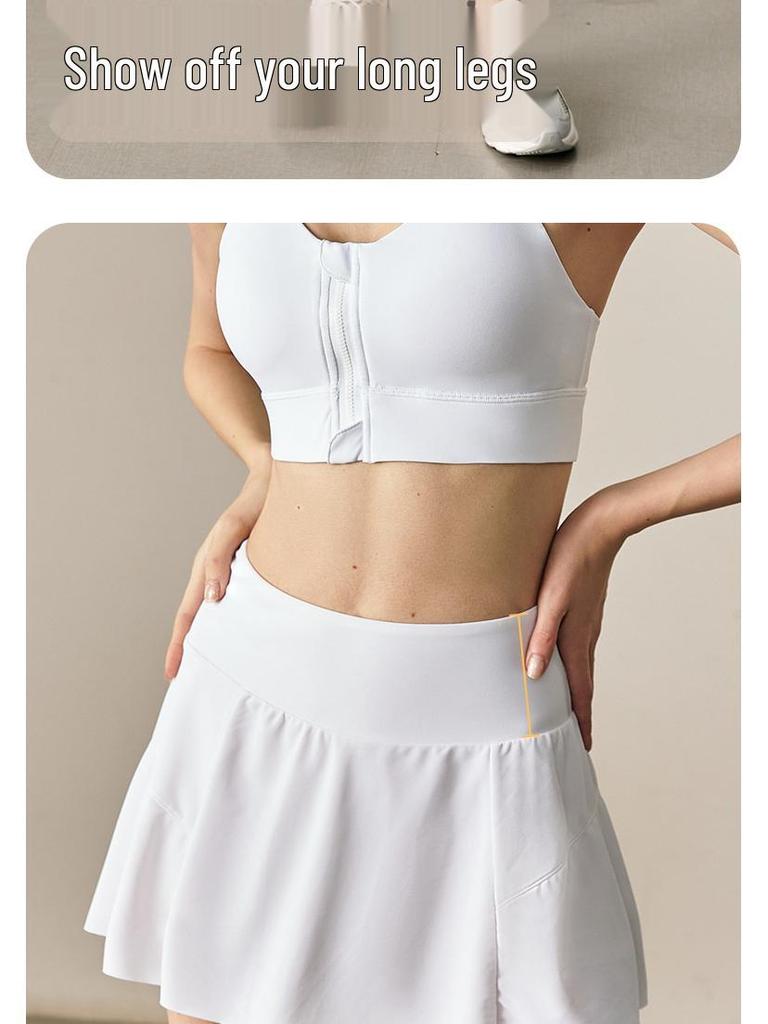 White Sports Mini Skirt: Two-Piece Style, Anti-Exposure - Perfect for Badminton, Tennis, Running & Fitness. Women's Half Skirt for Summer.