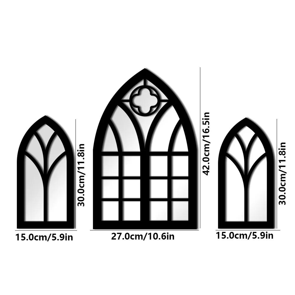 1/3Pcs Gothic Mirrors Wall Decor Spooky Gothic Arched Wall Mirrors Vintage Cathedral Arch Frame Mirror Decorative Goth Mirror