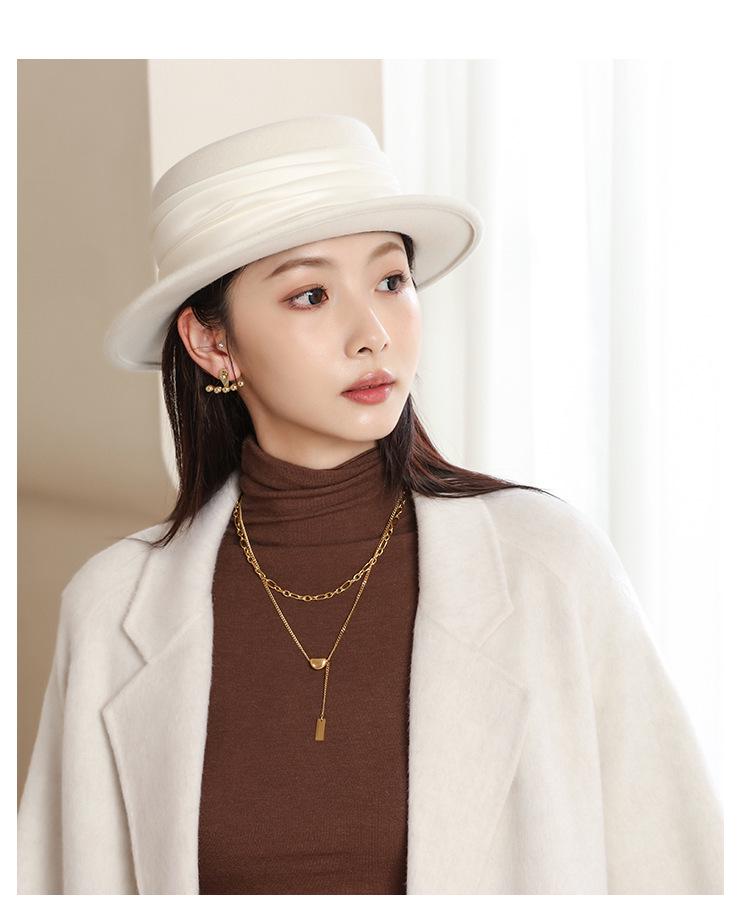 2026 Women's British Retro Wool Felt Hat - Autumn/Winter Flat Top, Brimmed, Casual Design