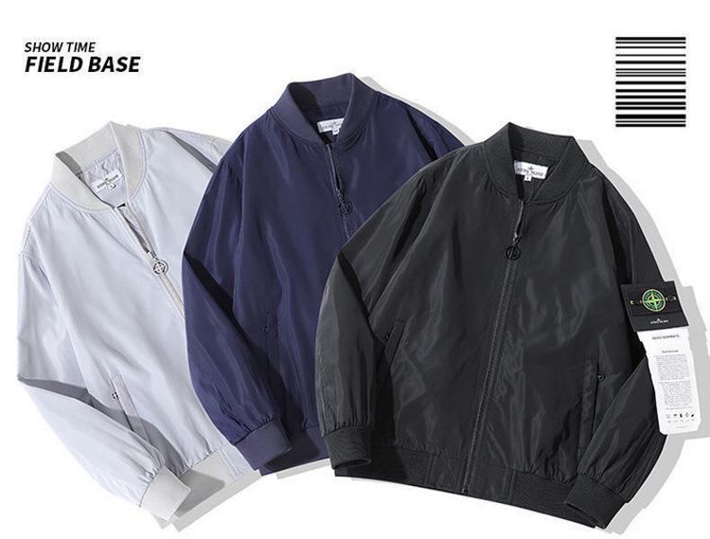 Stone Island Nadměrná velikost Pánská voděodolná pilotní bunda s velkým logem na zádech – Jednobarevná, Jaro/Podzim, Trendy evropský a americký styl