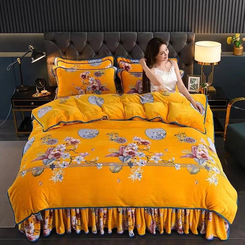 4pcs Bedding Set Fine Velvet Duvet Cover King Queen Size Thicken Quick Warm Coral Fleece Quilt Cover Bed Sheet Pillowcase