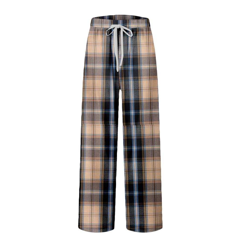 Men's Striped Plaid Print Pocket Casual Pants Home Pajama Pants