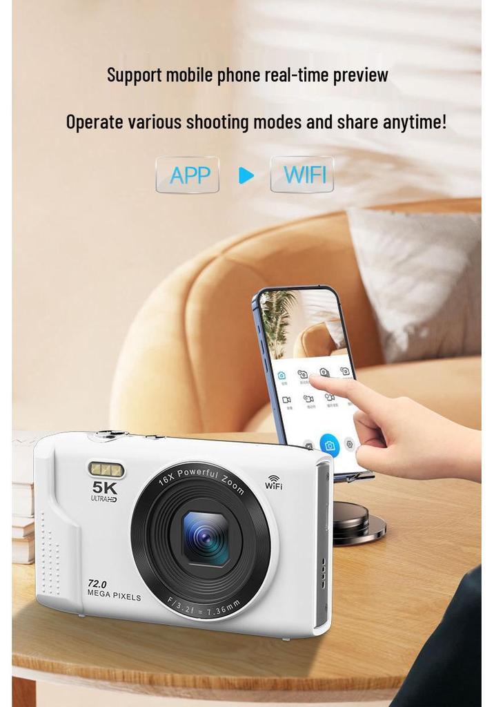 5K HD CCD Digital Mini Selfie Camera for Students and Home Use