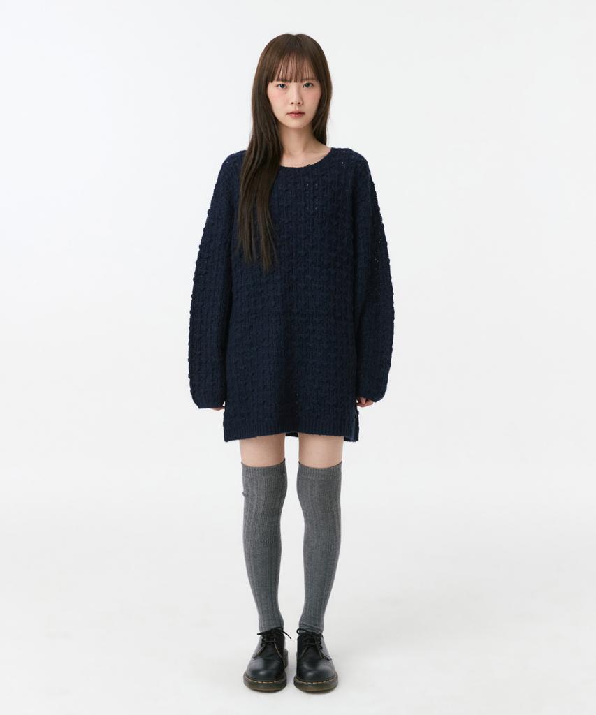 OHESHIO Nubby Textured Half Knit, Navy