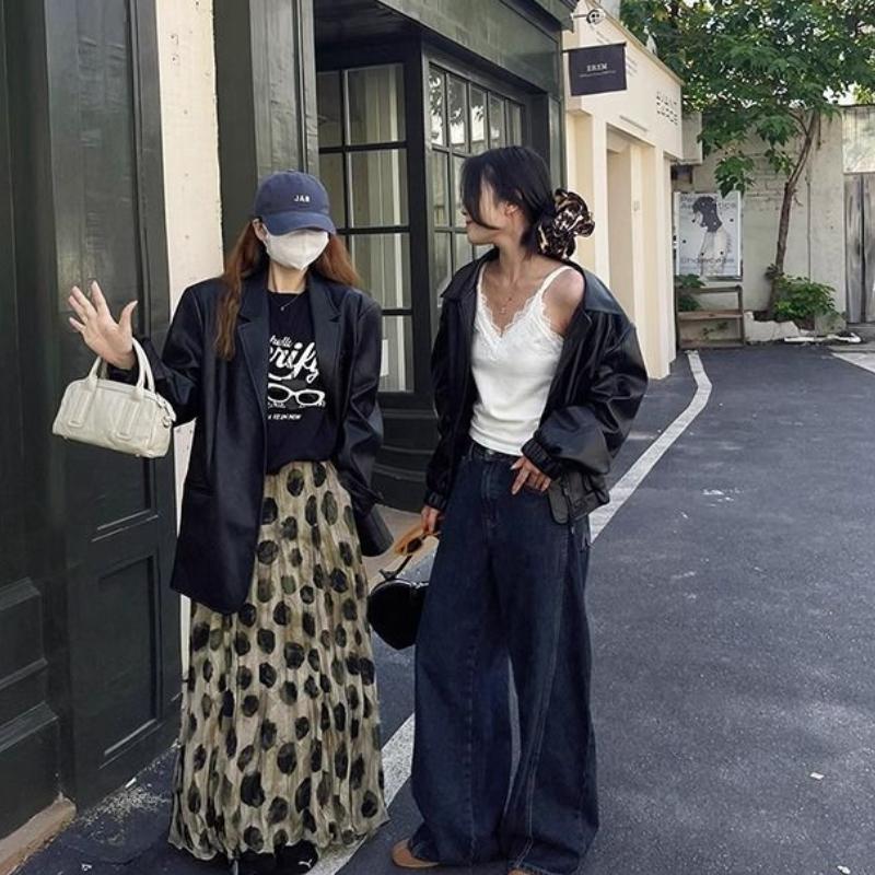 Falda Midi Estampada Retro para Mujer Cubre las Caderas para Mostrar un Temperamento Delgado Cintura Alta Lunares Verano Falda Larga para Mujer