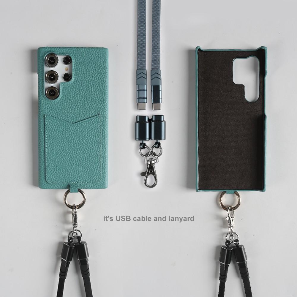 

Многофункциональный зарядный кабель-ремешок Чехол из натуральной кожи для iPhone 16 Pro Max 15Pro 11 13 12 14Pro Ремешок через плечо Слот для карт For iPhone 16 Pro Max&Genuine Leather