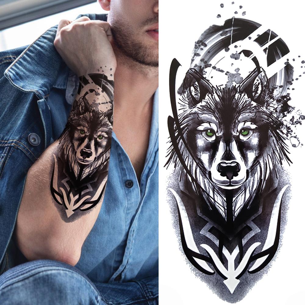 Kompass Brief Temporäre Tattoo Für Männer Frauen Erwachsene Realistische Gefälschte Wolf Schädel Tattoos Aufkleber Tiger Schwarz Wald Tatoos Unterarm