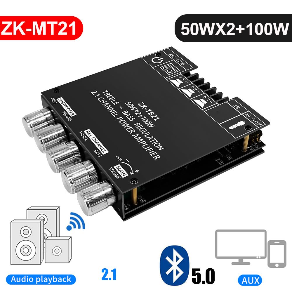 

ZK-TB21 2x50 Вт + 100 Вт Power Audio Stereo Amplifier Board Bass AMP AUX 2.1 Channel Bluetooth-supatible 5.0 Subwoofer Speaker Module