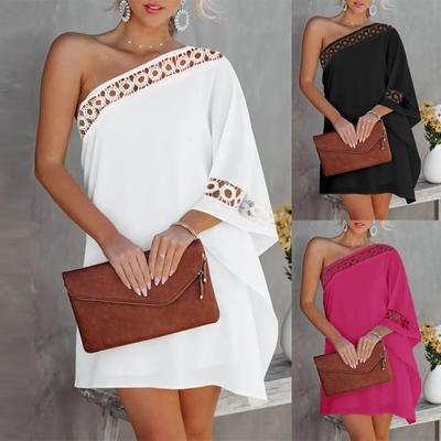 Fashion Women Shoulder Half Sleeve Hollowed Out Printed Casual Daliy Dress