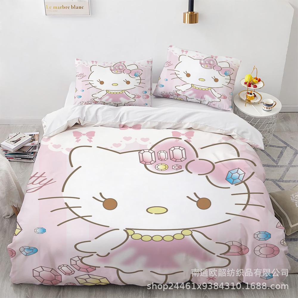 Sanrio Hello Kitty Bedding Sets Comforter Quilt Bed Cover Duvet Cover Pillow Case 2-3 Pieces Sets Bedroom Decor Home Supplies