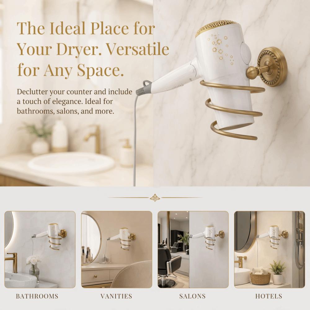 Antique Brass Blow Dryer Holder Wall Mounted Hair Dryer Rack Hair Care Tools Holder Home Supply