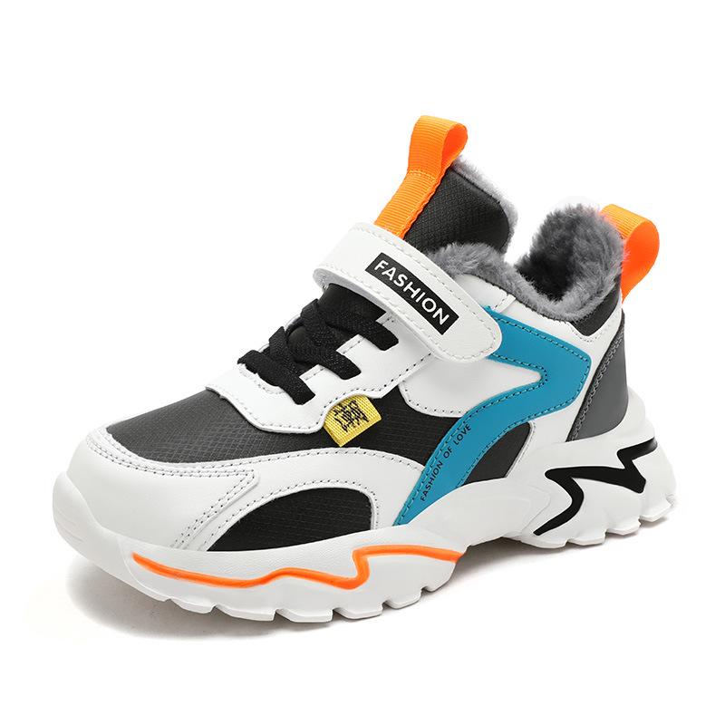 Kids' Fleece-Lined Leather Low-Top Basketball Shoes - Autumn/Winter, Lightweight for Boys & Girls Running Sports, Medium & Large Sizes