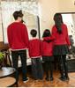 Korean Style Red Parent-Child Sweater: Women's Cardigan & Men's Round Neck Pullover