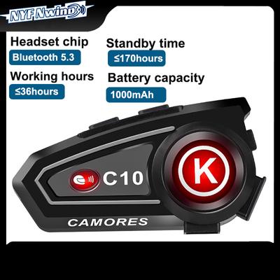 Motorcycle Helmet Headset C10 Stereo Bluetooth Roise Reduction Earphone IPX6 Waterproof  Support Connecting 2 Phones Same Time