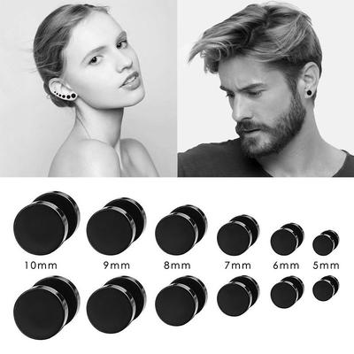 6Pairs Black Round Dumbbell Earrings Suits Women Men Fashion Cool Stud Earrings Jewelry