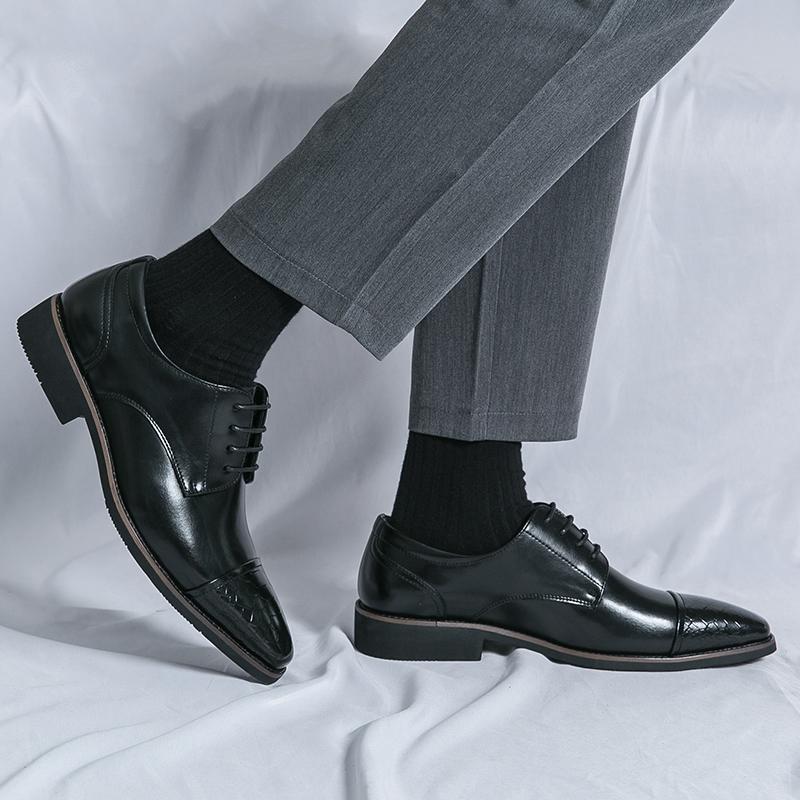 Fashion Classic Business Shoes Men's Brogue Leather Shoes Formal Point-toe Shoes Fashion British Style Shoes Evening Black Dress Shoes