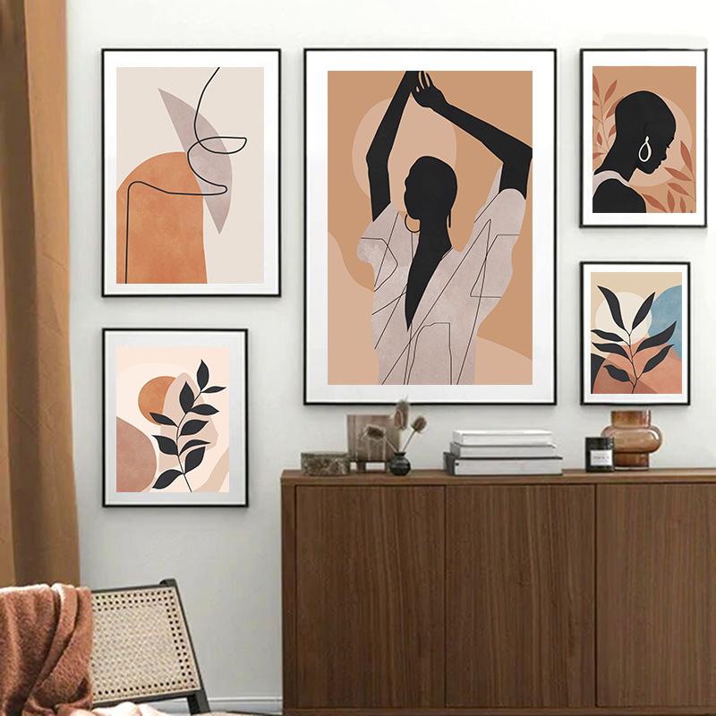 Black Africa Woman Boho Moon Hand Leaf Abstract Wall Art Canvas Painting Posters And Prints Wall Pictures For Living Room Decor No Frame