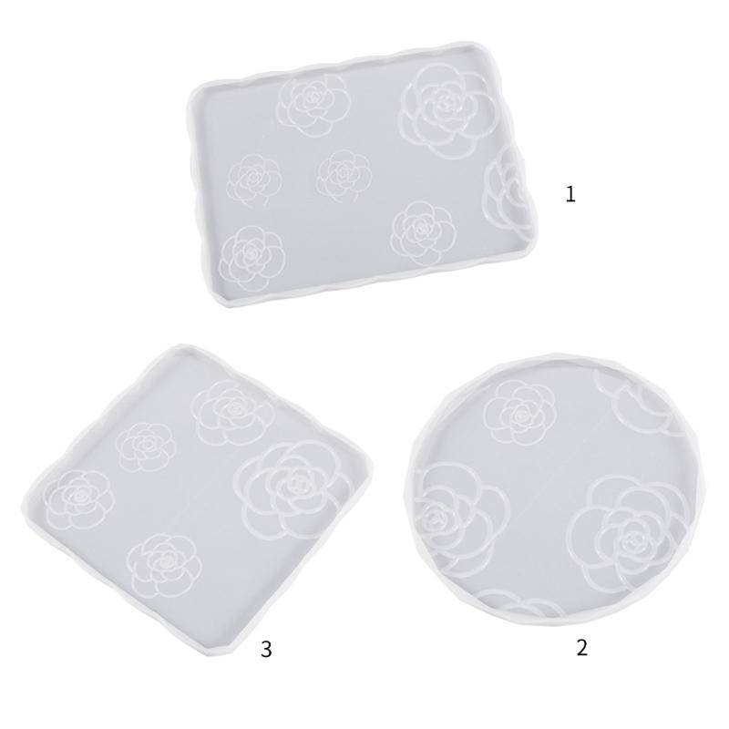 Round Coaster Mold Rose Flower Coaster Molds Silicone Mould for Cup Mat Square Tray Making DIY Epoxy Resin Molds Craft