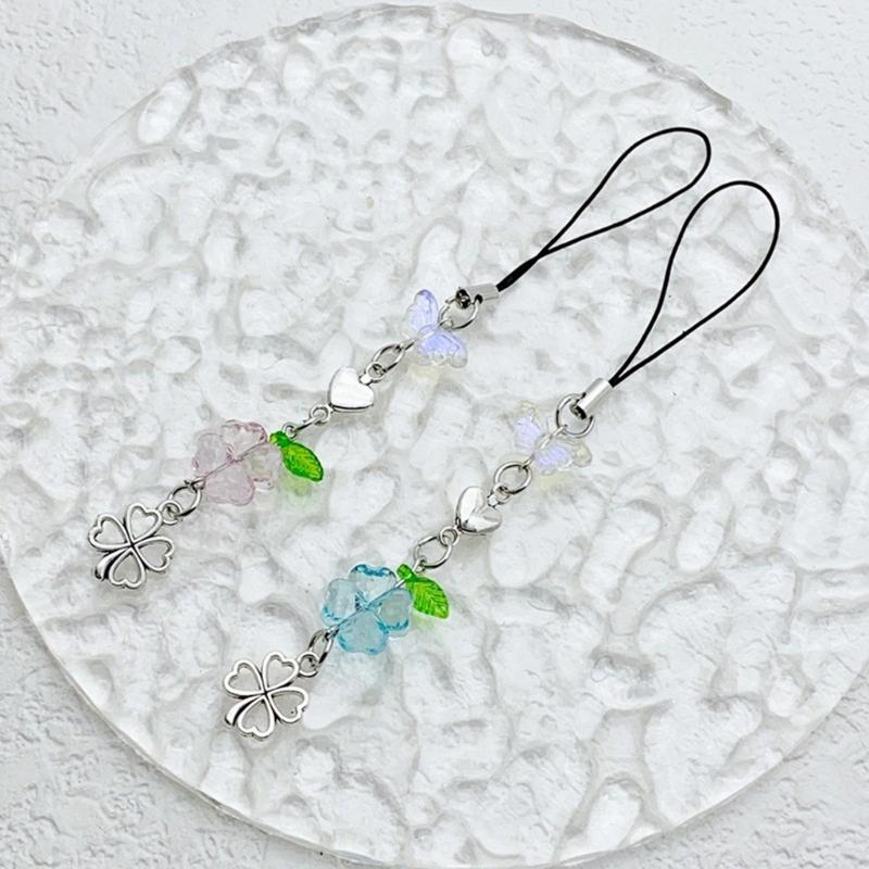 Heart Phone Lanyard Elegant Phone Charm Phone Chain Butterfly Phone Pendant Keychain Decoration Bag Pendant for Daily