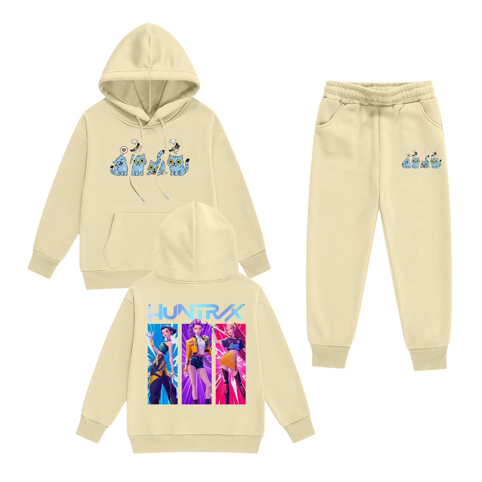 

Kids Long Sleeve Loose Pullover Letter Print Drawstring Hooded Sweatshirt Set 100