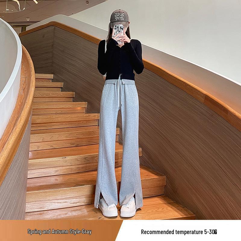 

Women s American Grey Micro-Flare Sweatpants, High-Waist Drop-Waist Split Wide-Leg Casual Sports Pants, Size 26 M