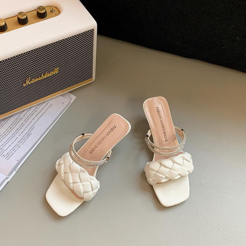 Foreign trade large size 2025 summer new fairy high-heeled sandals French versatile two wear one-word slippers outside women's shoes