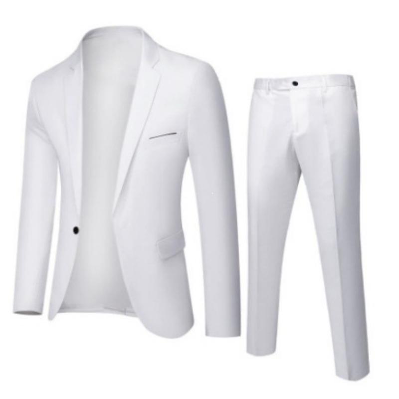 Nový pánský oblek pro ženicha Dvoudílný Jednobarevný Slim Fit Banketní Šaty Oblek Bunda Skladem
