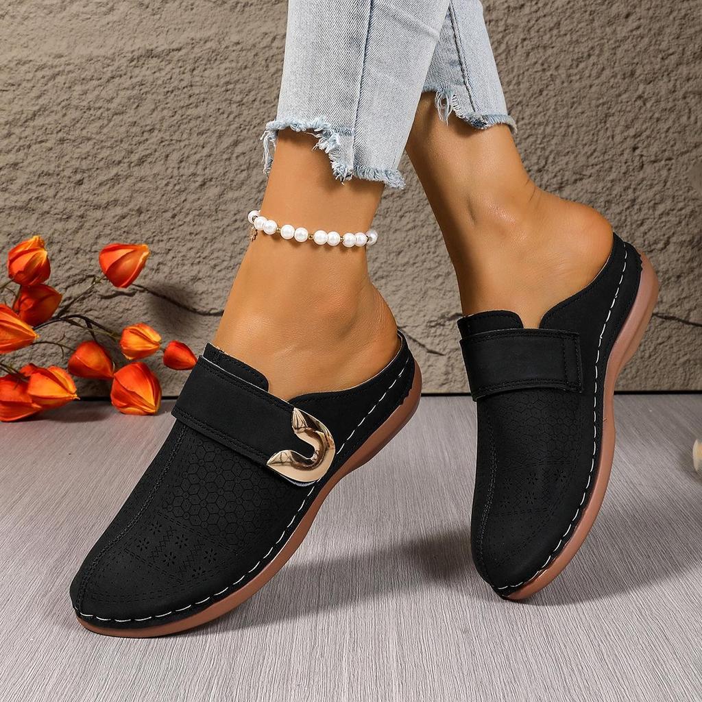 Übergröße Klettverschluss Sommer-Slipper für Damen mit geschlossener Zehenpartie - Atmungsaktiv und Lässig mit Metallakzent (Größe 43)