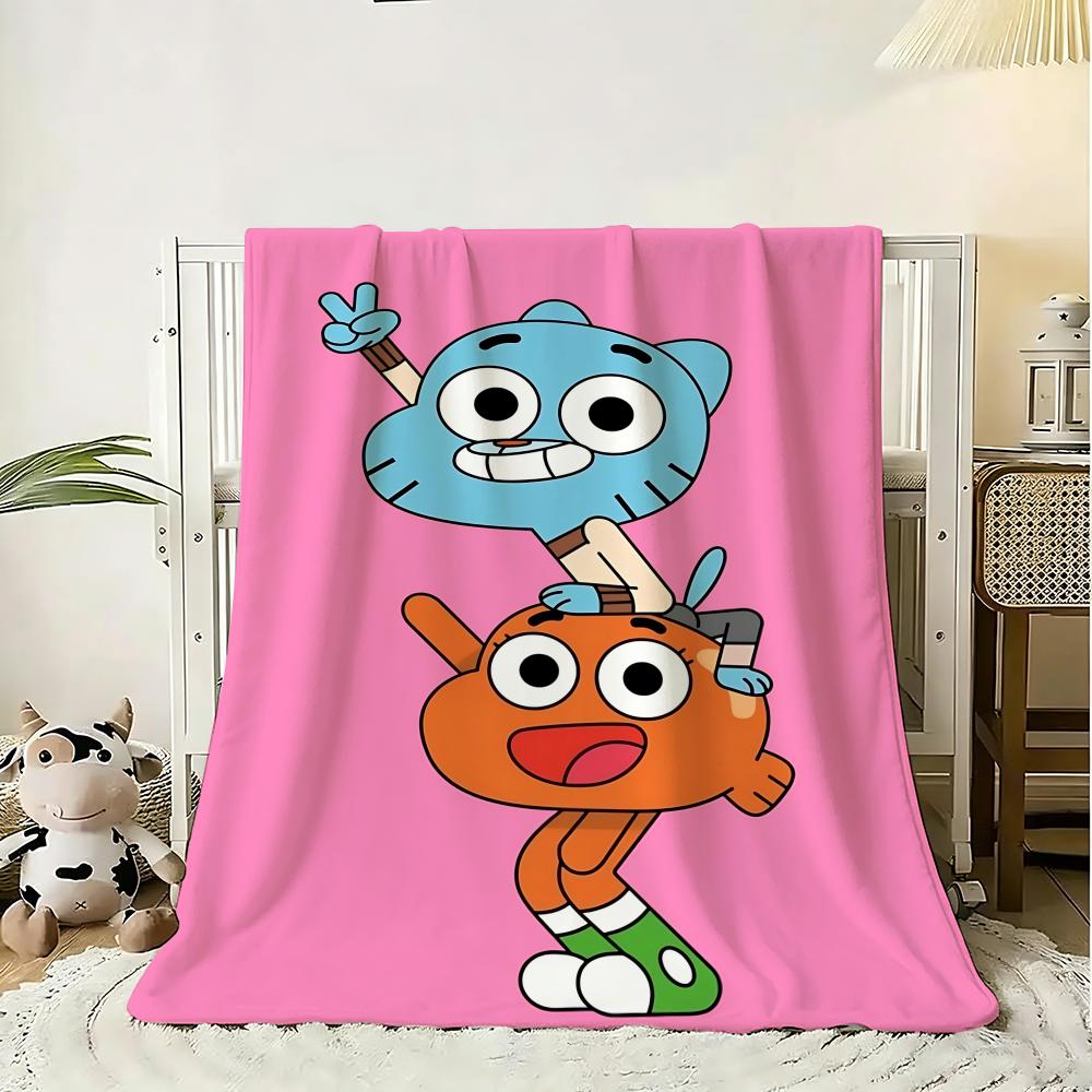 Fashion The Amazing World of Gumball Anime Throw 240g Flannel Blanket Lightweight Soft Skin-friendly Summer Thin Throw Blanket 75x90cm