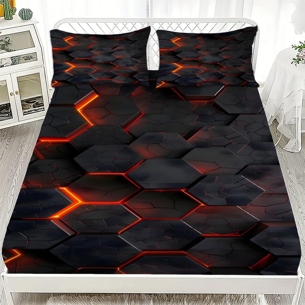 3pcs Fitted Sheet Set Colorful Visual Splendor 3D Print 100% Polyester Breathable Bedding Set for Home Decor with 2 Pillowcases