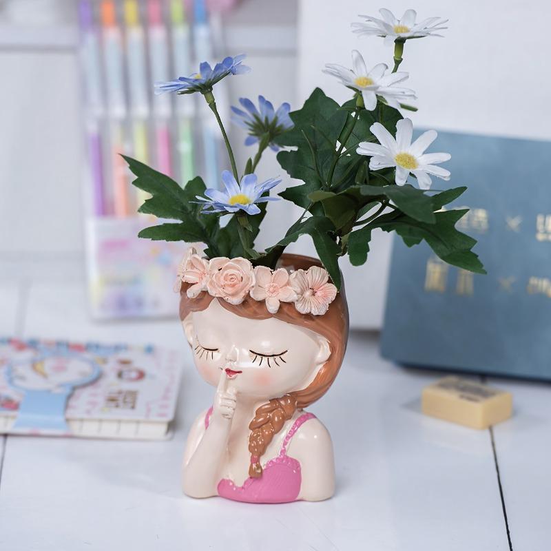 Modern Fairy Quiet Self-Watering Planter with Drainage - Succulent Friendly Resin Flower Pot for Living Room & Garden Decor