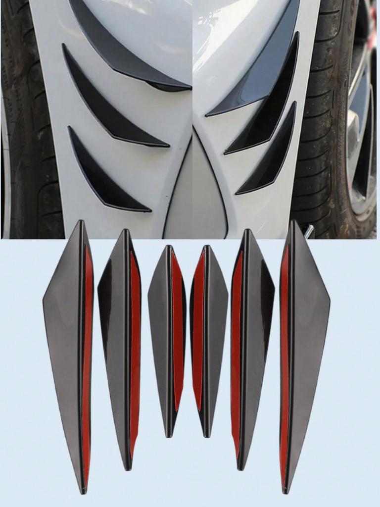 6Pcs Universal Carbon Fiber Car Fan-Style Trim Strips – Scratch-Resistant Rubber Bumper Decoration, Auto Tuning Accessories